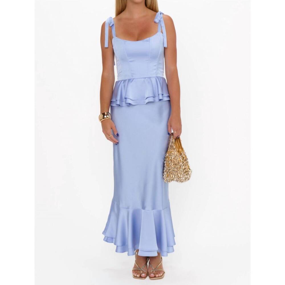 NEW SHOW ME YOUR MUMU pauline peplum dress in borrowed blue luxe satin - Picture 1 of 5